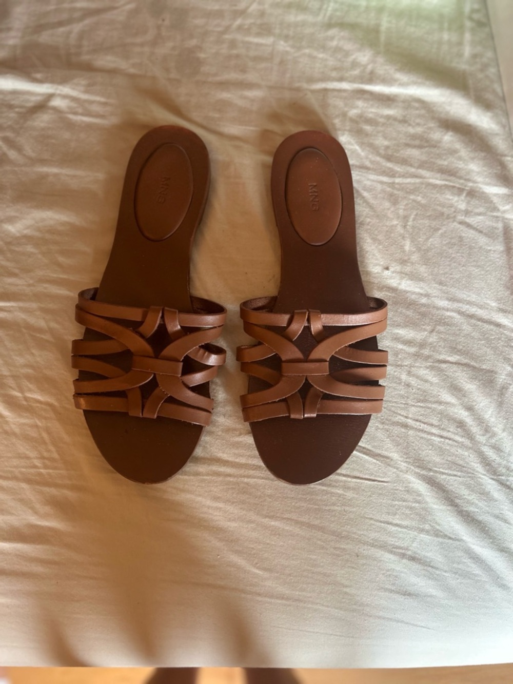 Mango Brown Strappy Slide Sandals